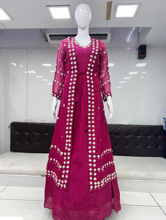 Gown party wear Pure Chinon Gown