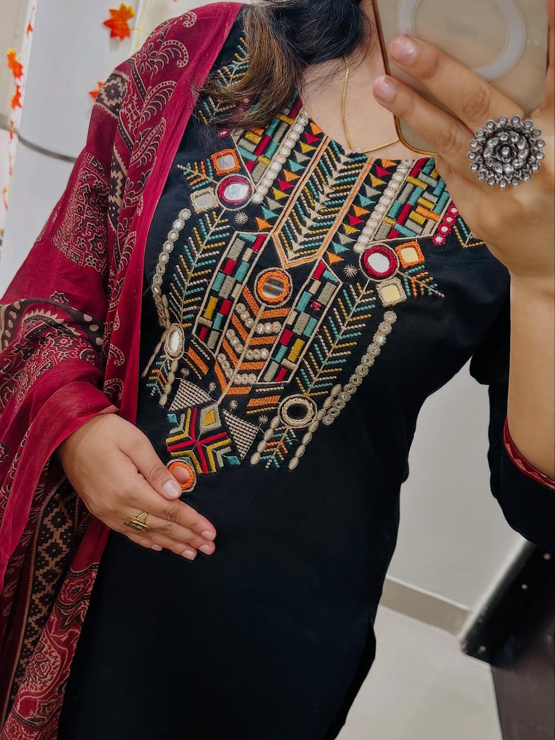 Pure fine Cotton fabric heavy embroidery Kurti with Pant with cotton Dupatta Suit