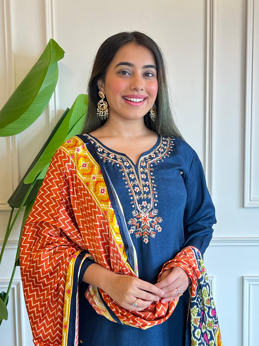 Kurta Pant Dupatta Set In Pure Premium Russian Silk 3 Piece Suit