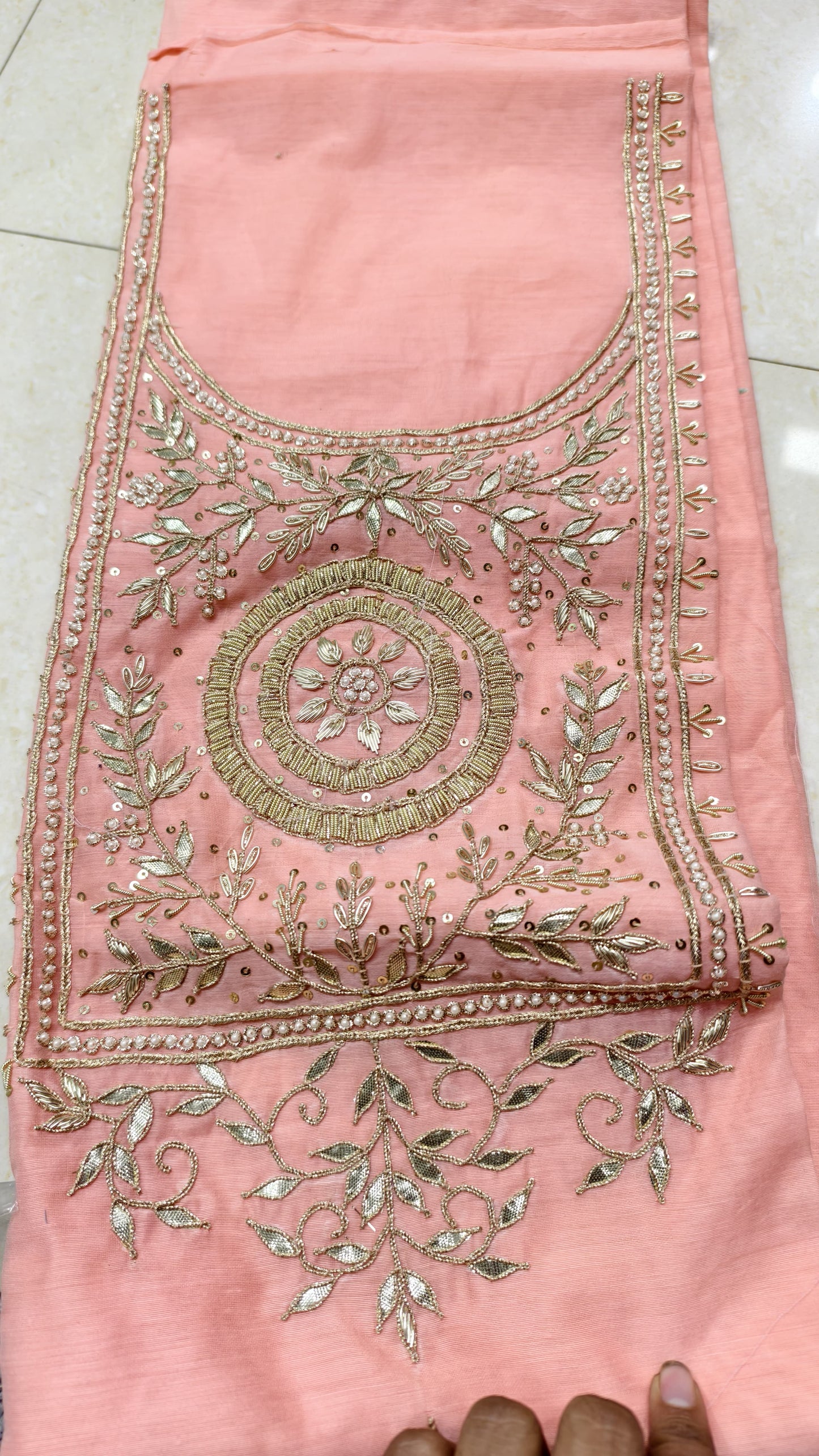 Pure original Chanderi silk hand original zardosi work kurti fabric