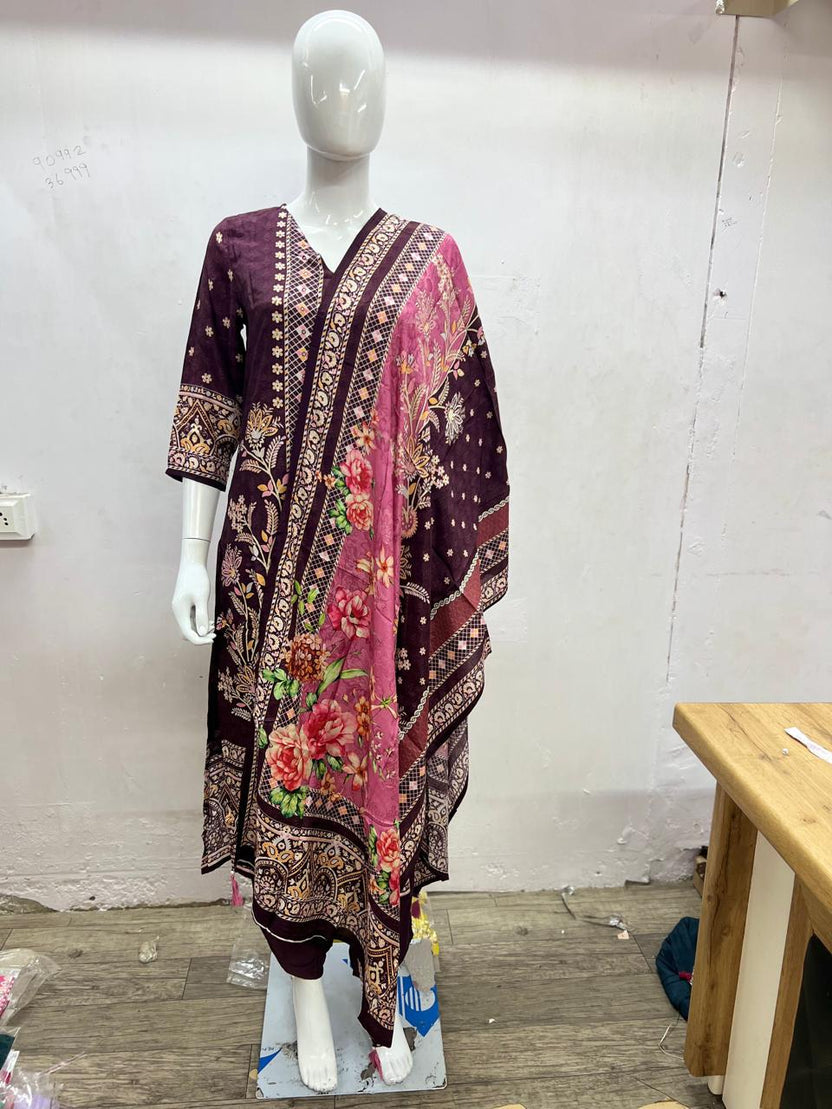 Kurta Pant Dupatta Set in Premium Muslin 3 Piece Suit