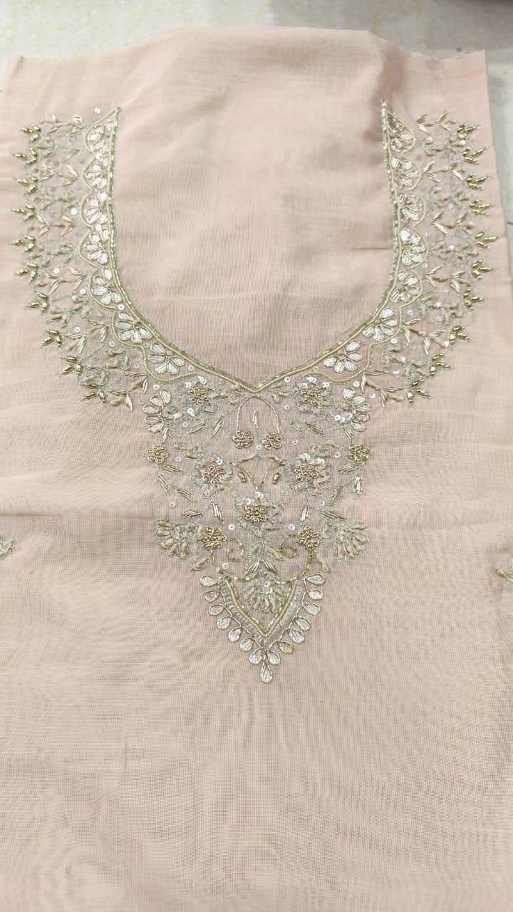 Pure original Chanderi silk hand original zardosi work kurti fabric