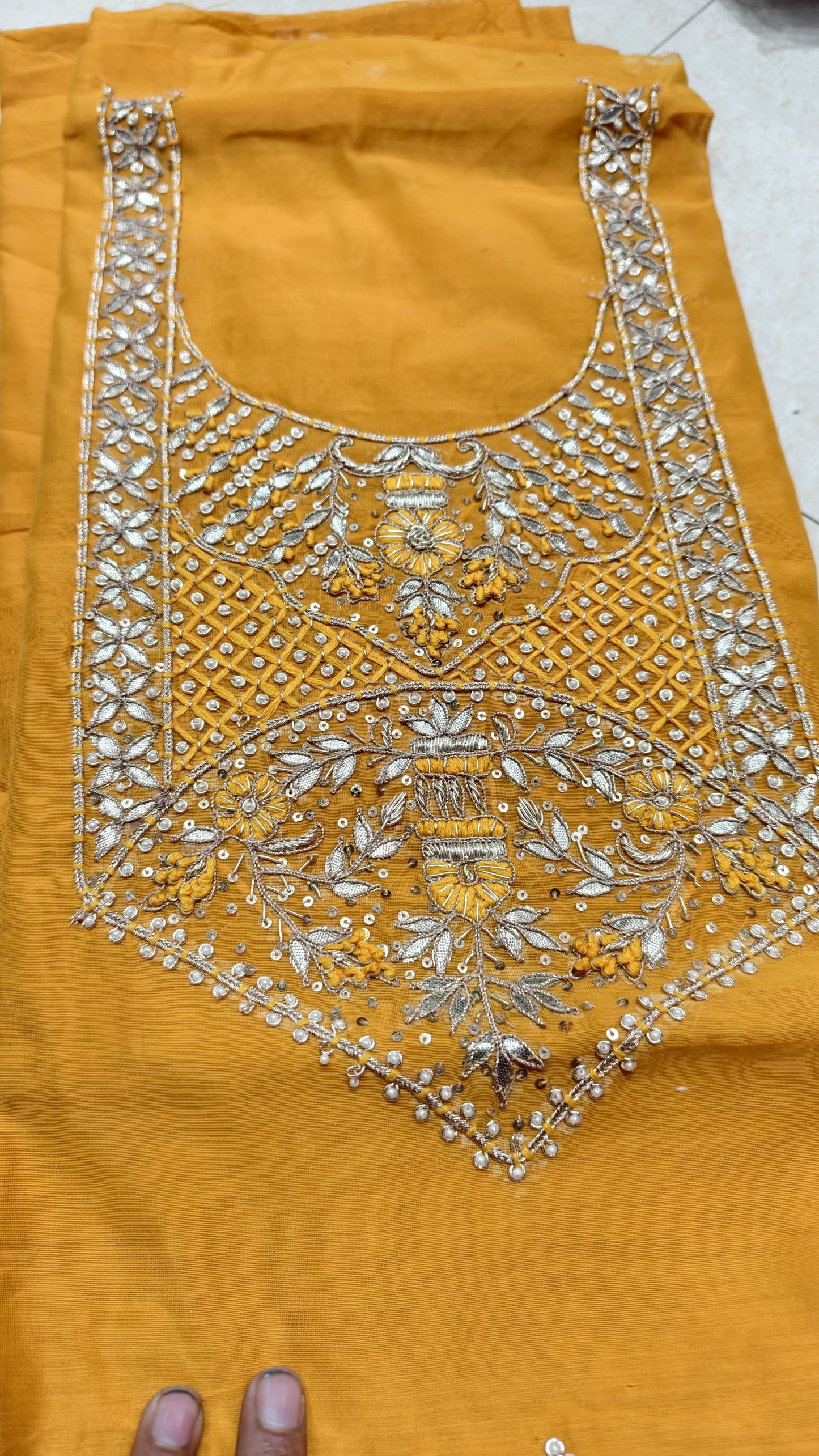 Pure original Chanderi silk hand original zardosi work kurti fabric