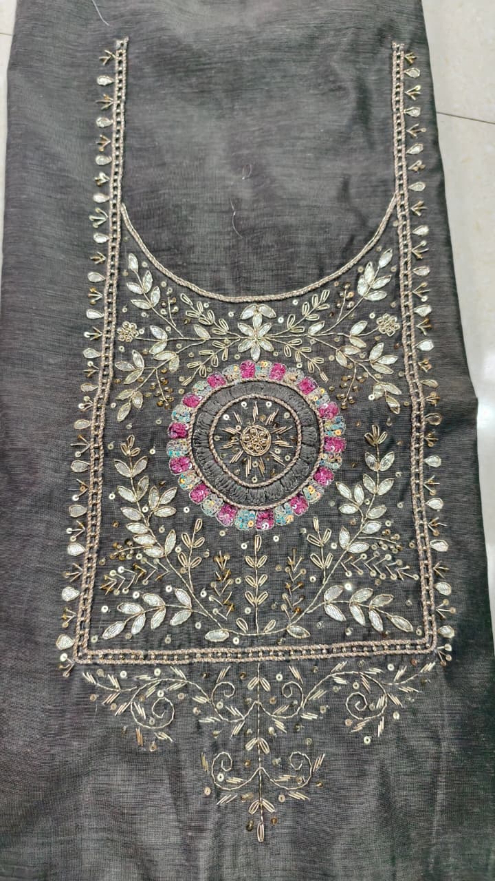 Pure original Chanderi silk hand original zardosi work kurti fabric