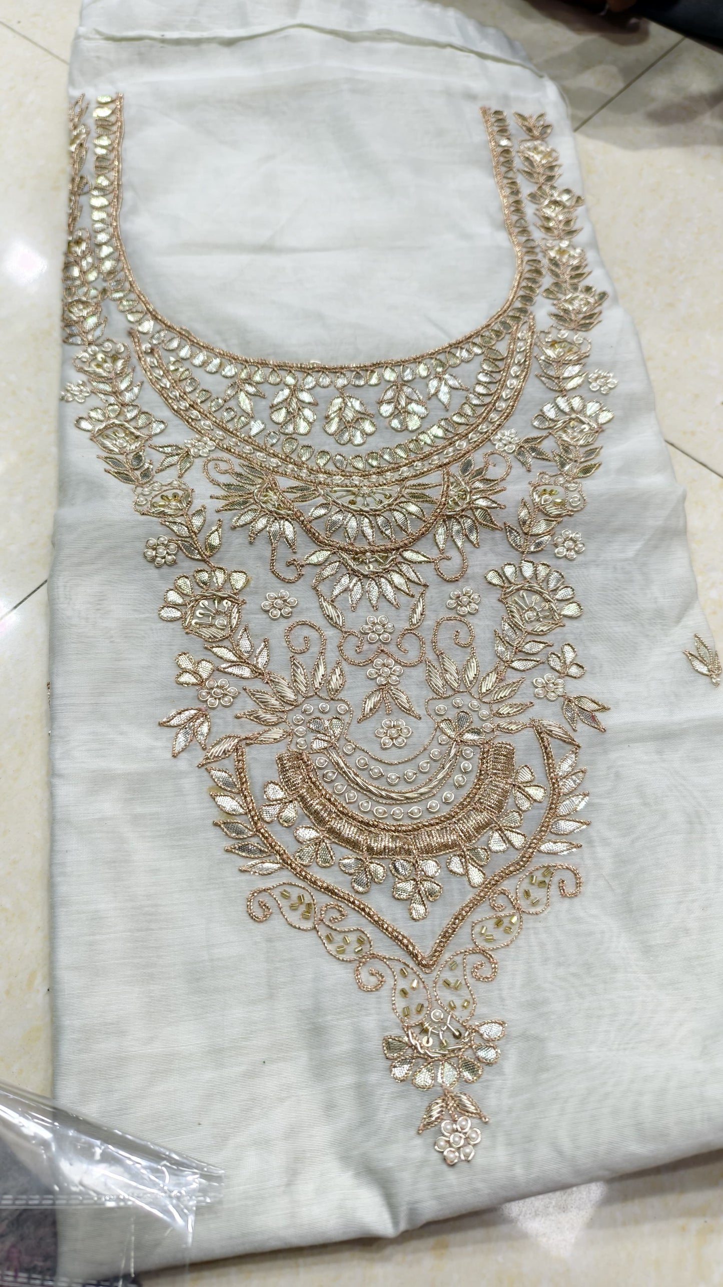 Pure original Chanderi silk hand original zardosi work kurti fabric