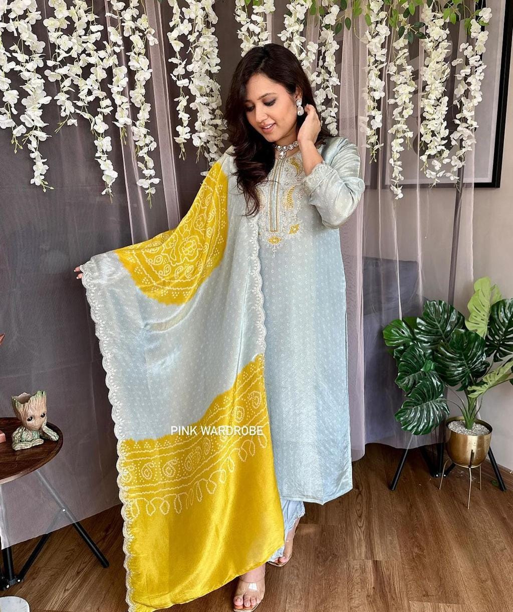 Premium Tissue silk kurti bottom dupatta set