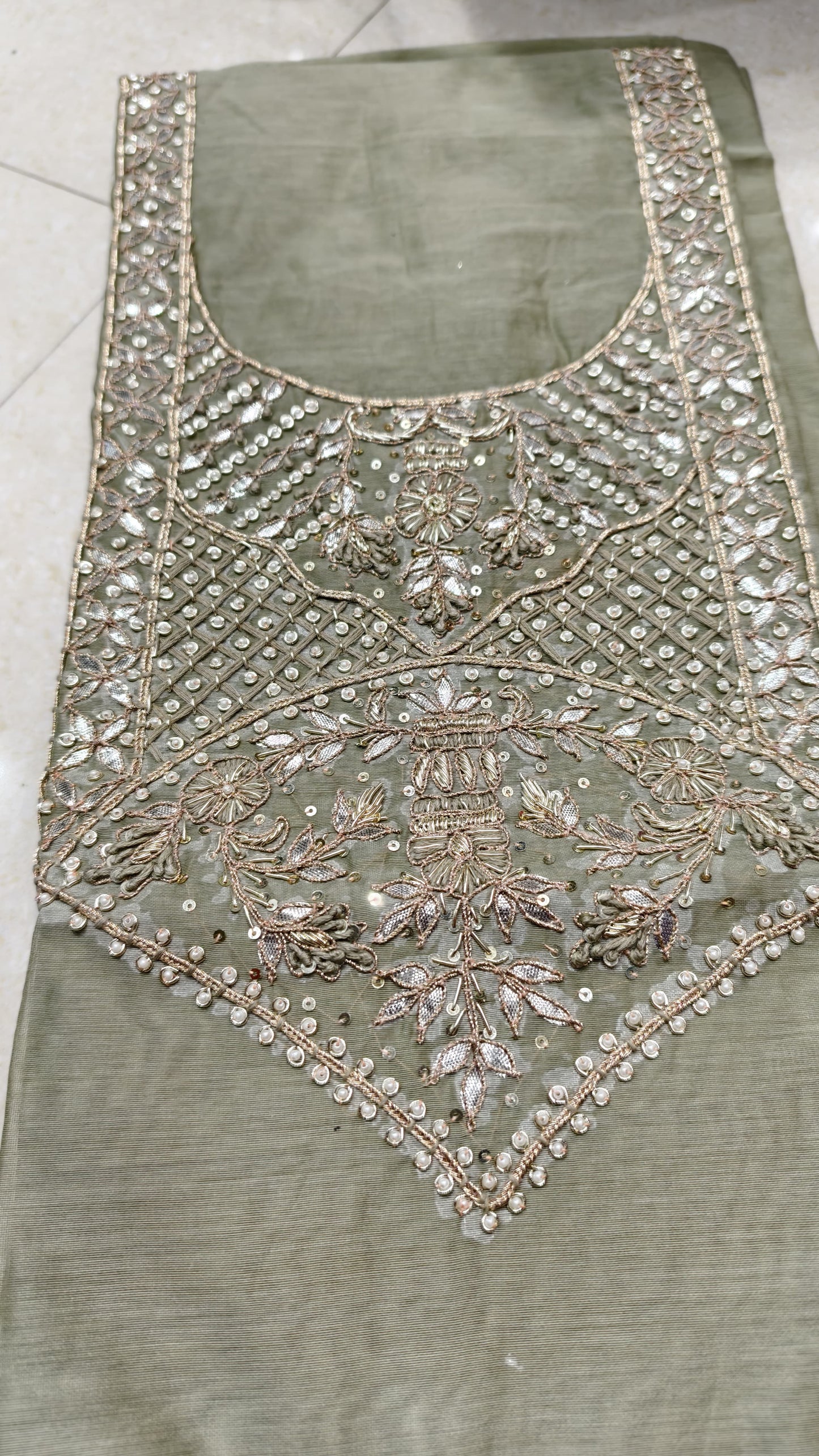 Pure original Chanderi silk hand original zardosi work kurti fabric