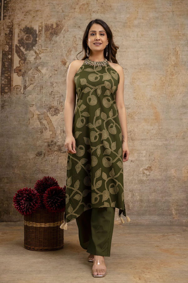 Cotton Bandhej Halter Neck Coordset