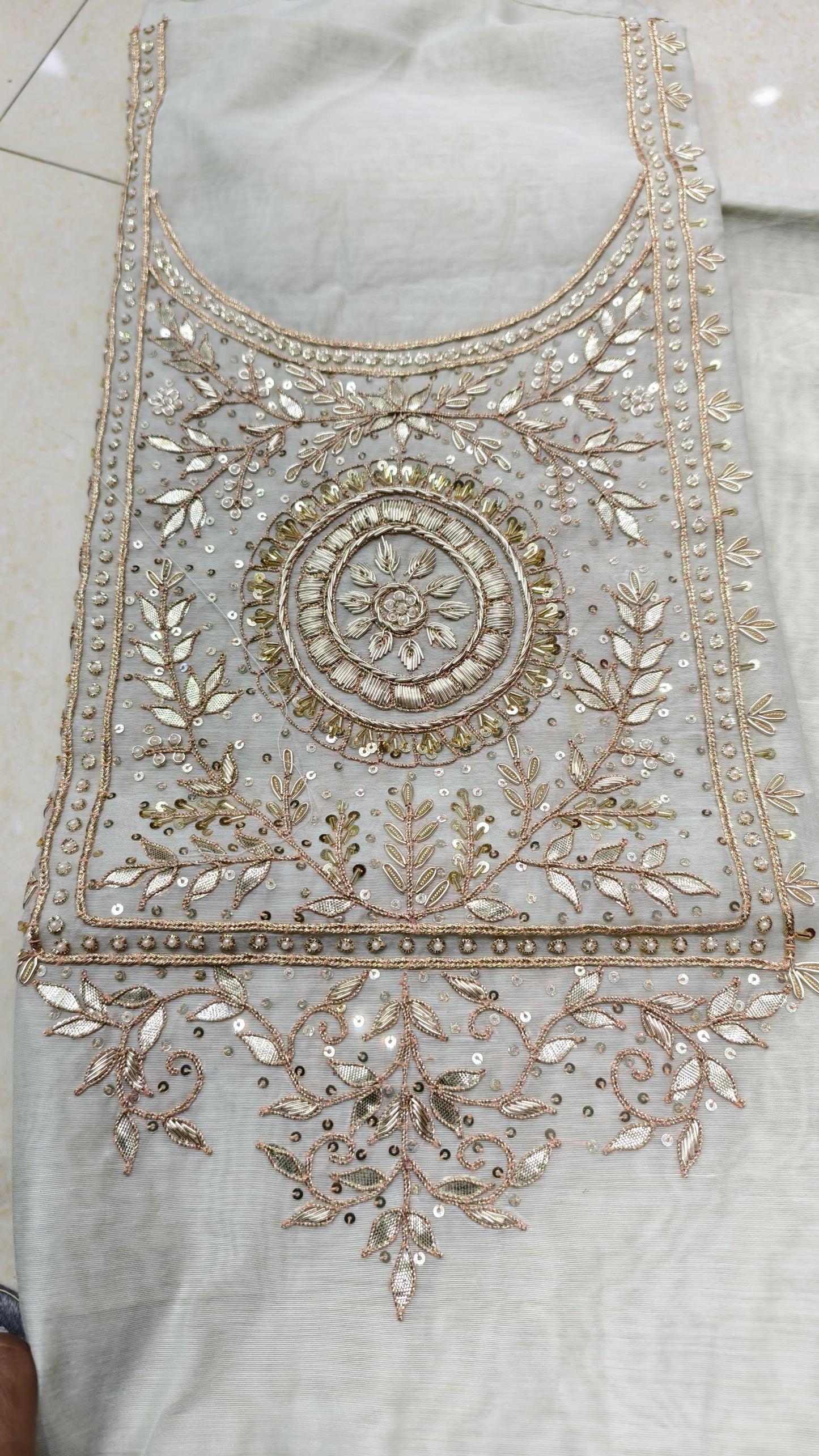 Pure original Chanderi silk hand original zardosi work kurti fabric