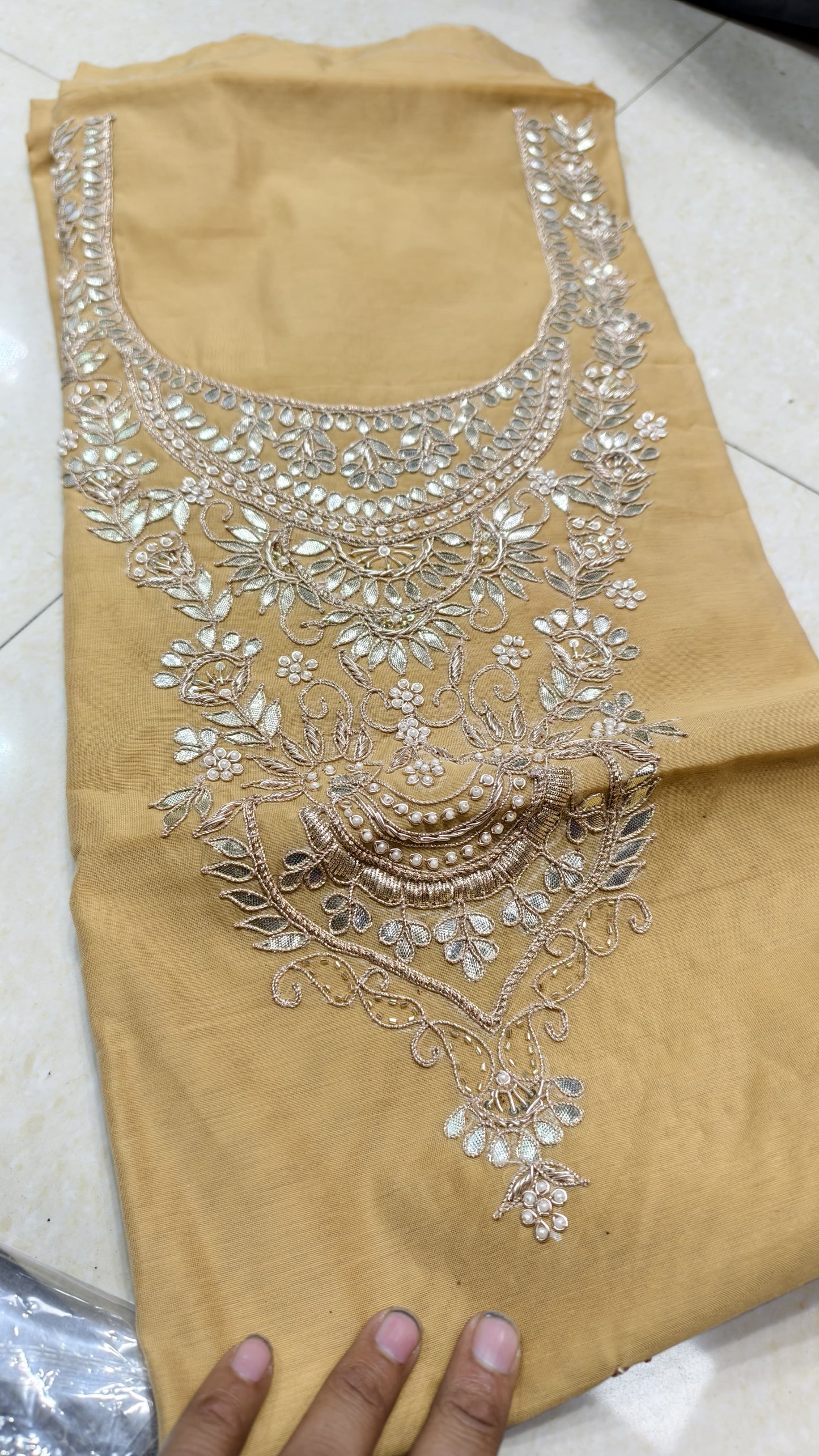 Pure original Chanderi silk hand original zardosi work kurti fabric