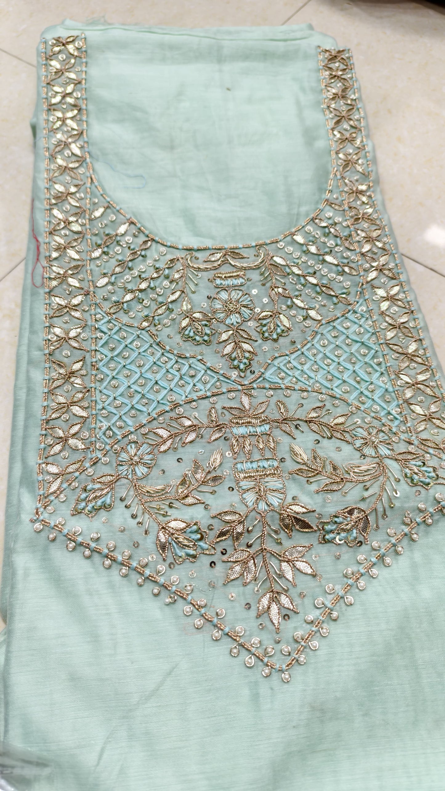 Pure original Chanderi silk hand original zardosi work kurti fabric