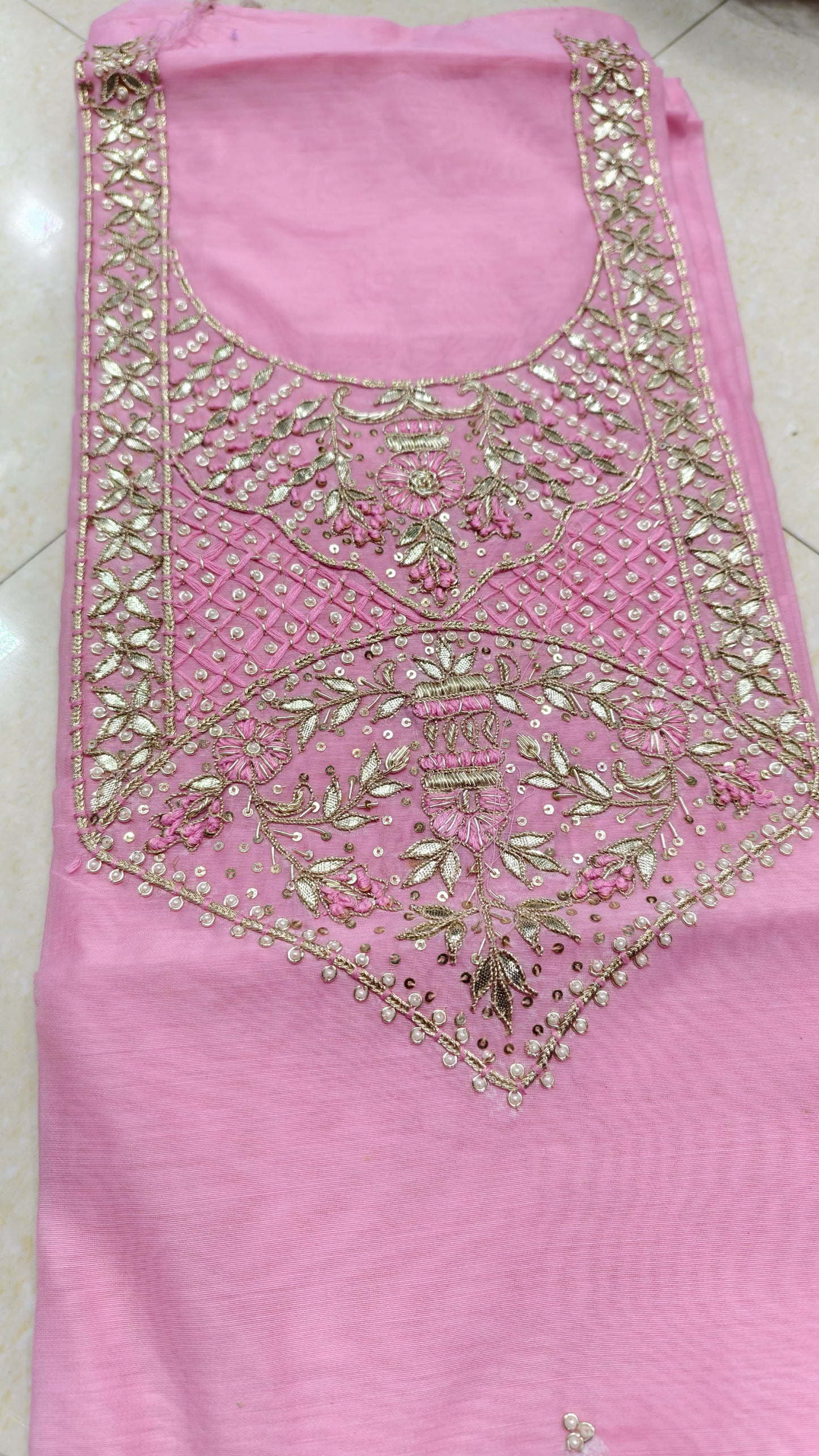 Pure original Chanderi silk hand original zardosi work kurti fabric