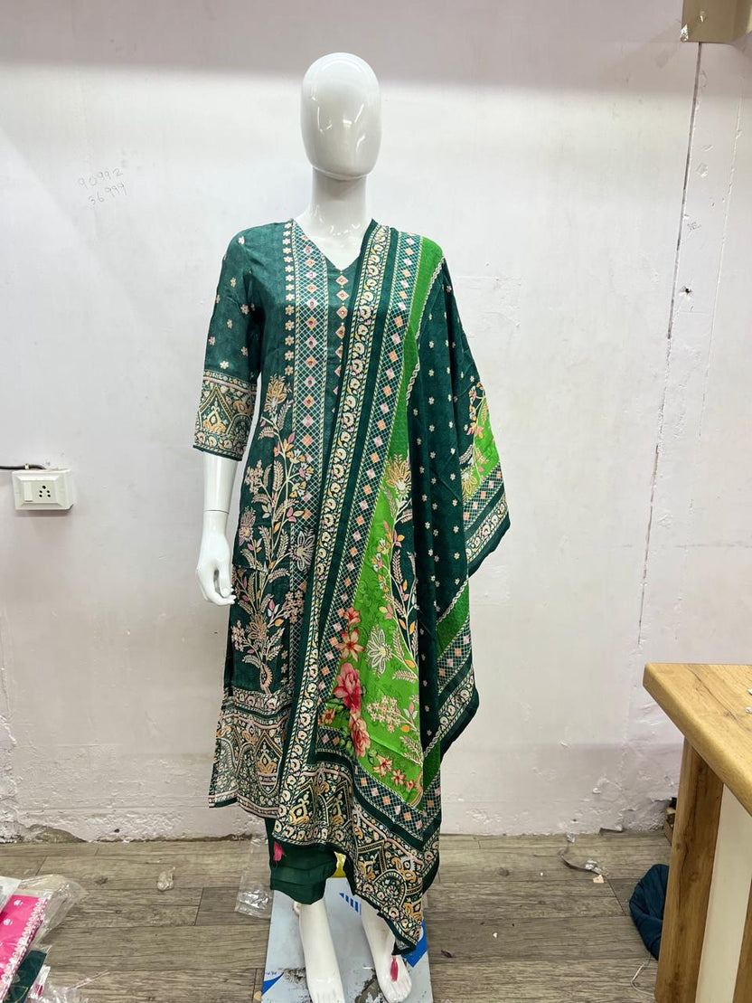 Kurta Pant Dupatta Set in Premium Muslin 3 Piece Suit