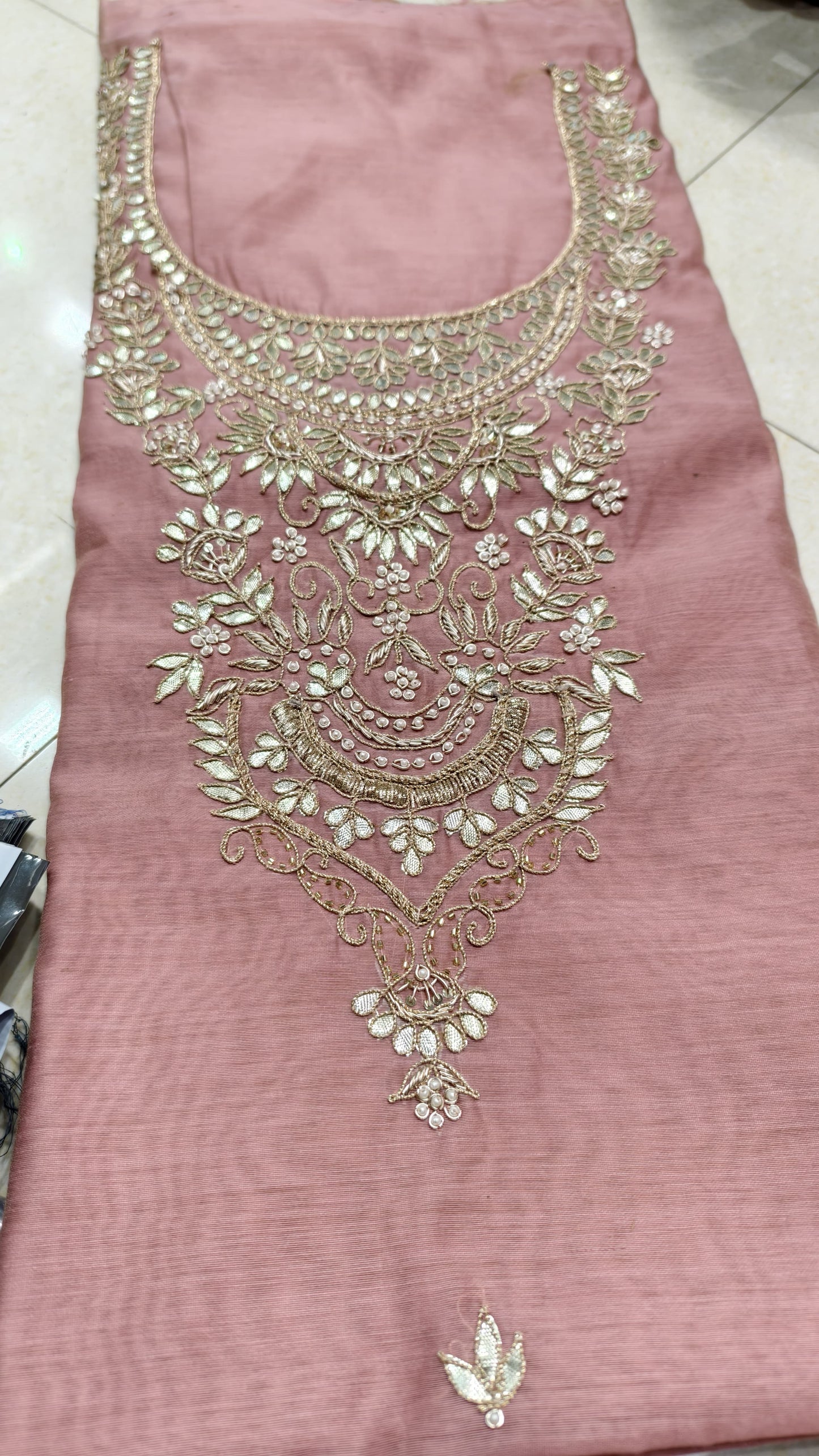 Pure original Chanderi silk hand original zardosi work kurti fabric