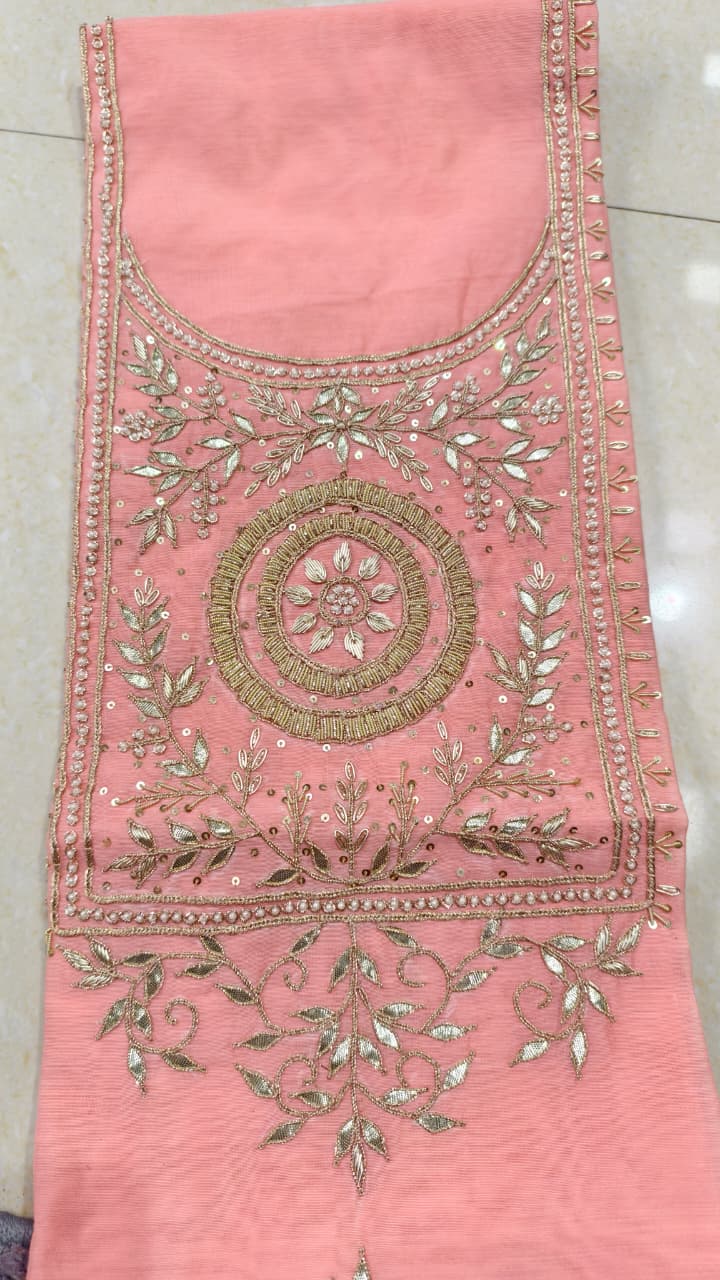 Pure original Chanderi silk hand original zardosi work kurti fabric