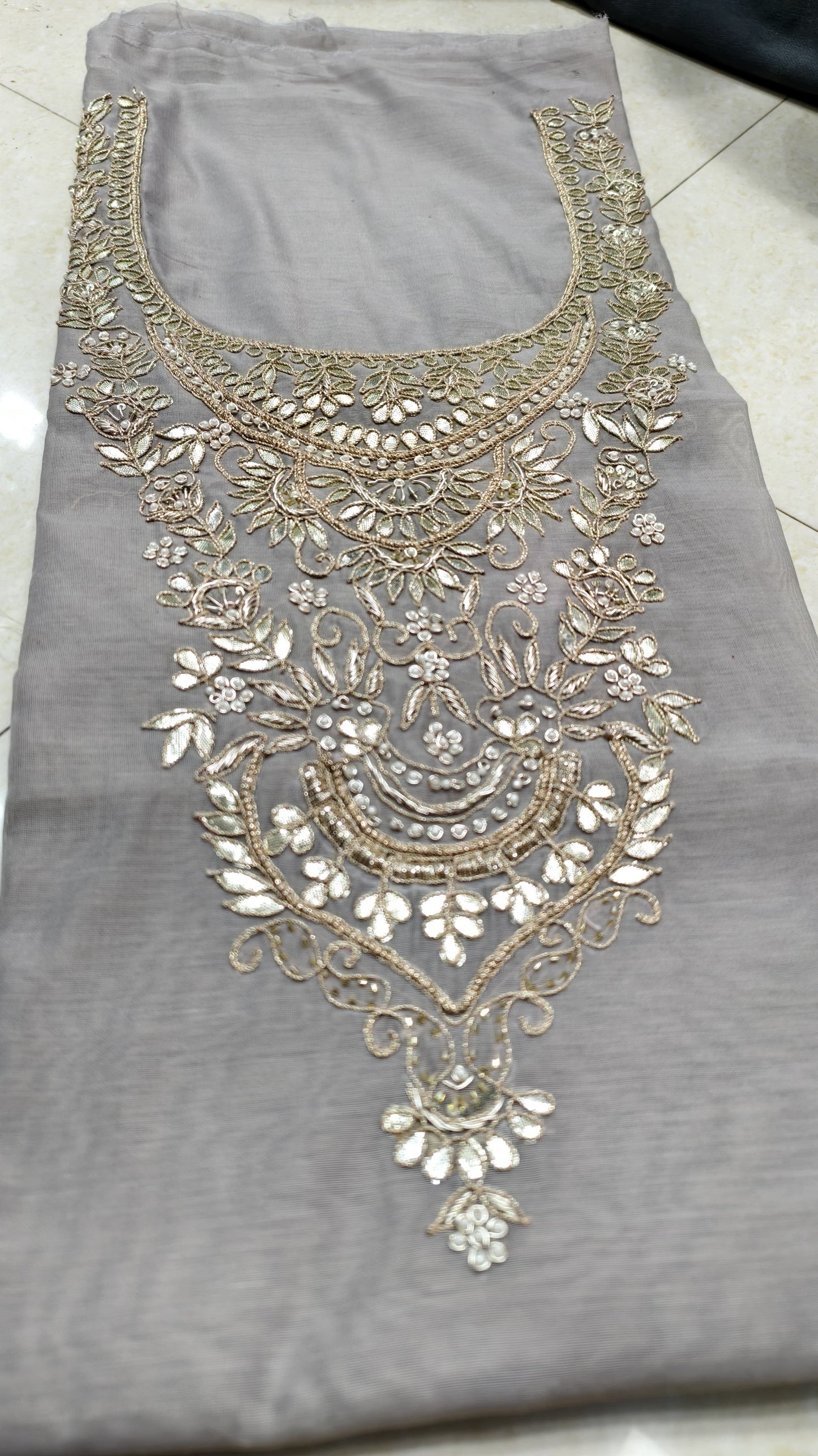 Pure original Chanderi silk hand original zardosi work kurti fabric