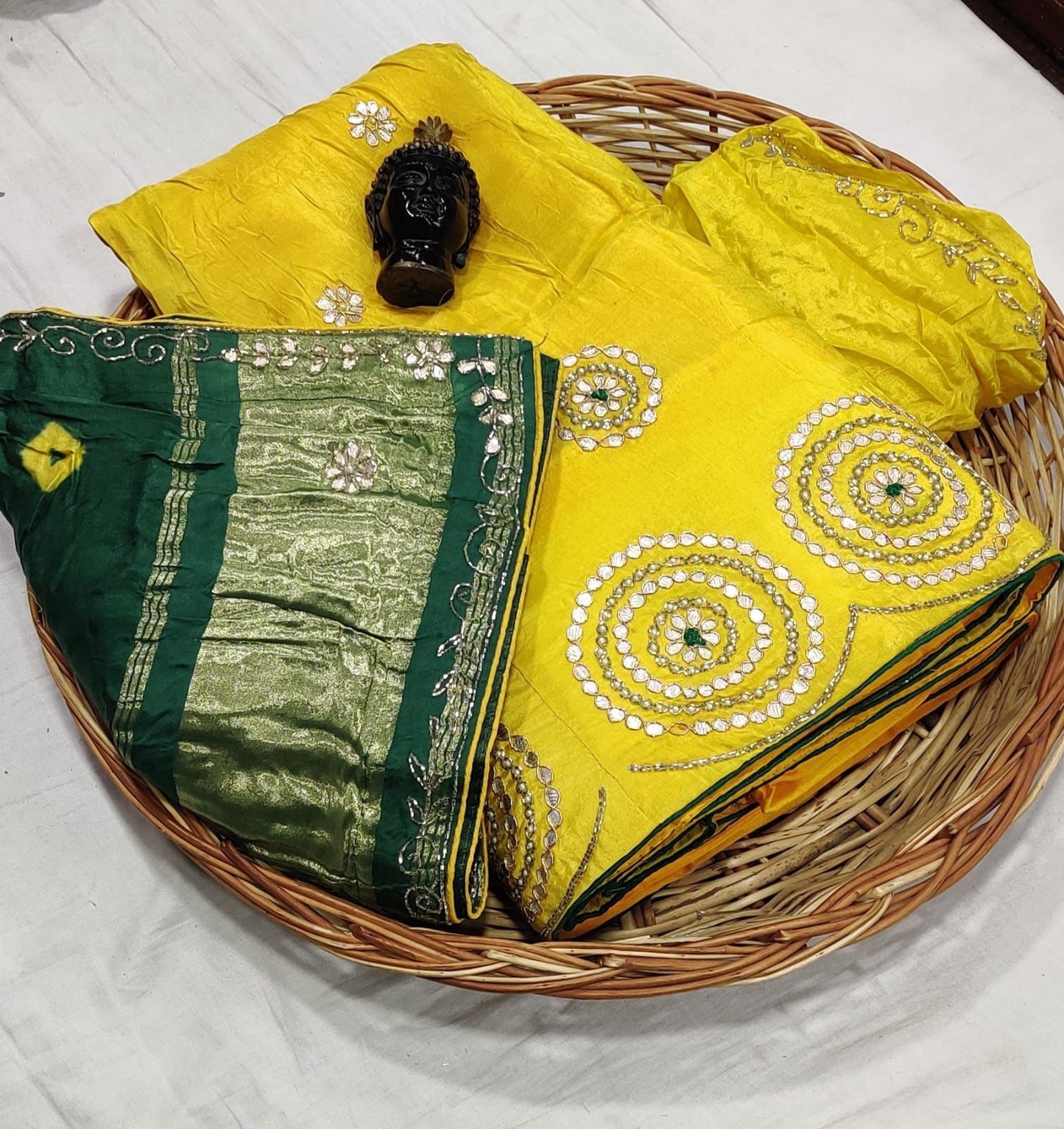 Pure upada lehnga with heavy gota Patti hand work Pure gajji silk dupatta with gulti Bhandej gota Patti hand border