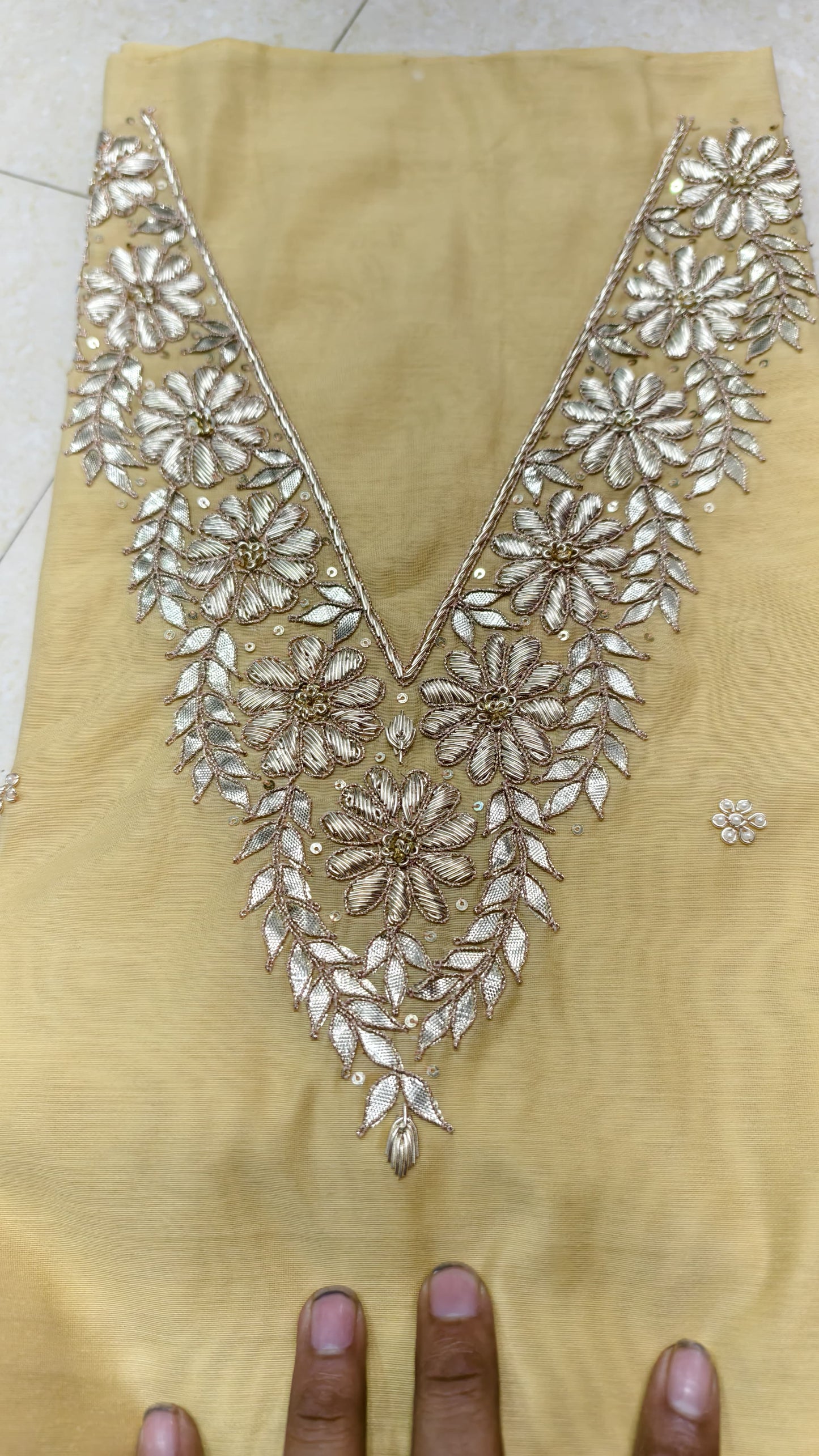 Pure original Chanderi silk hand original zardosi work kurti fabric