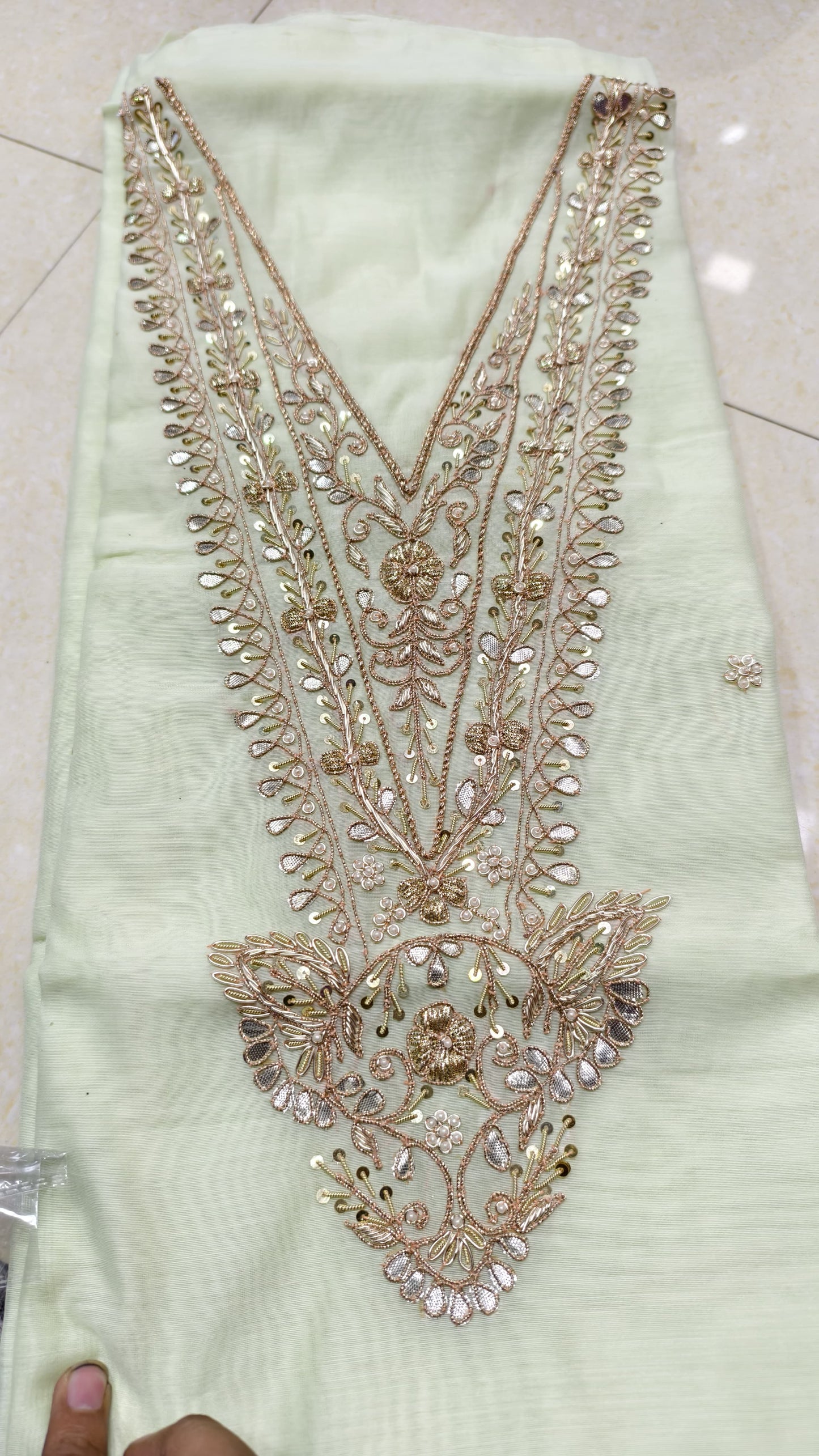 Pure original Chanderi silk hand original zardosi work kurti fabric