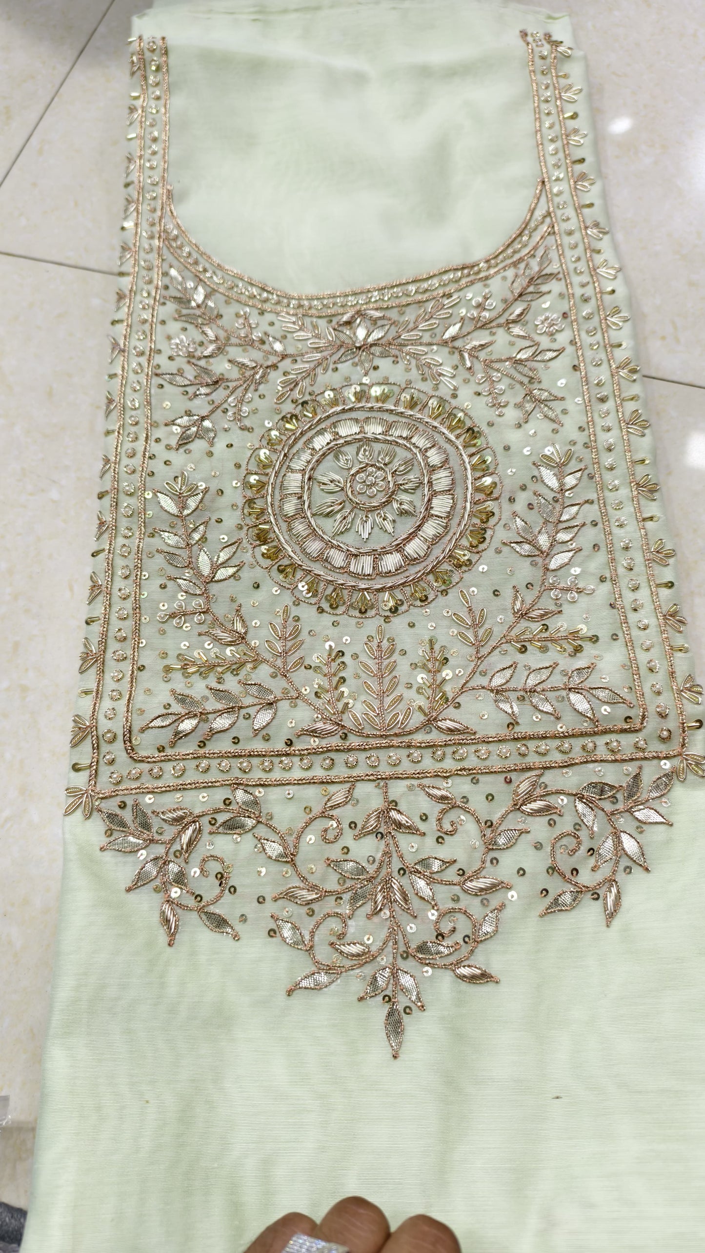 Pure original Chanderi silk hand original zardosi work kurti fabric