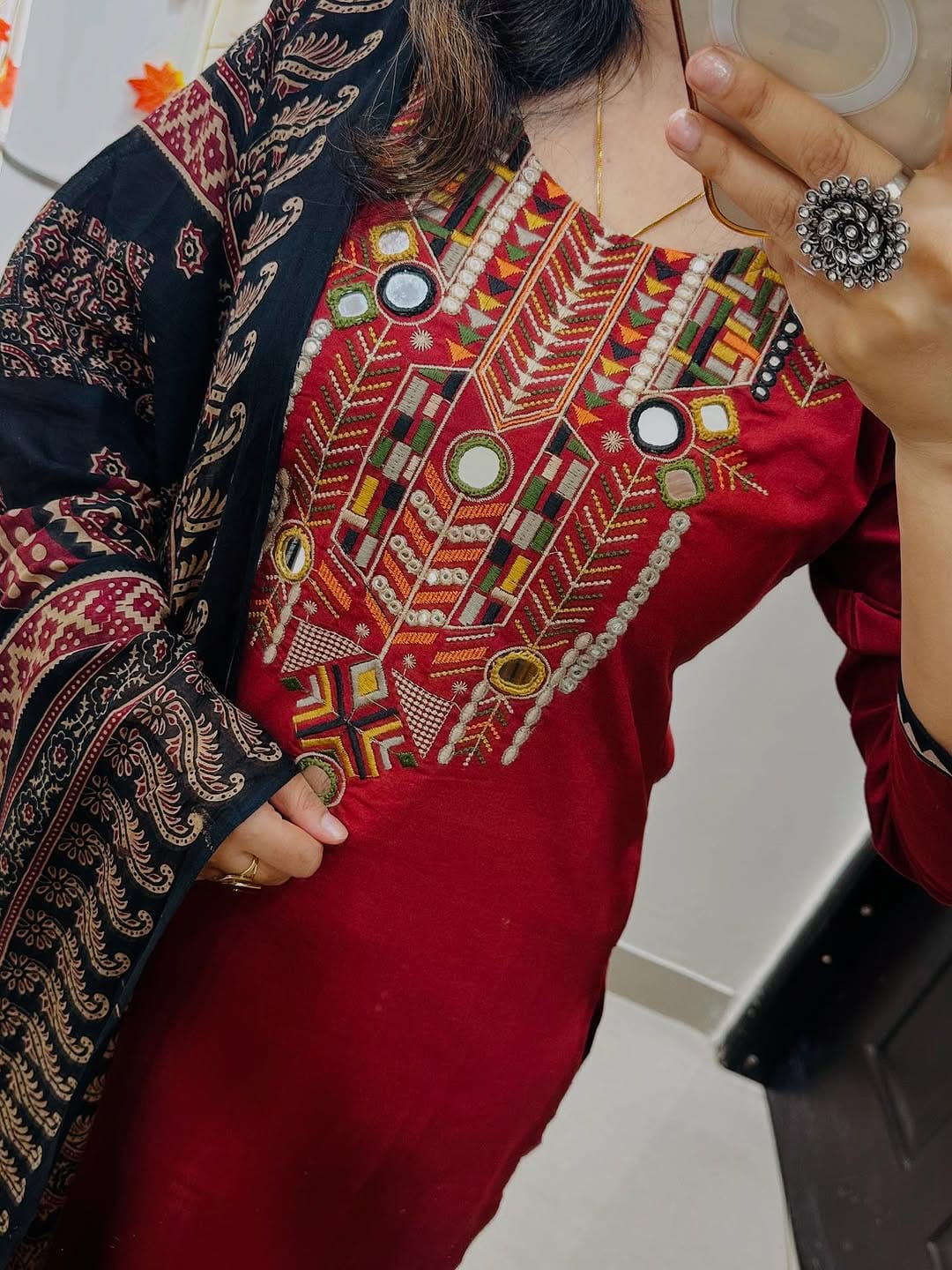 Pure fine Cotton fabric heavy embroidery Kurti with Pant with cotton Dupatta Suit