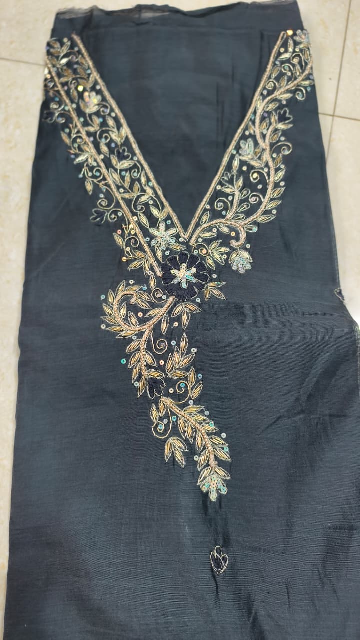 Pure original Chanderi silk hand original zardosi work kurti fabric
