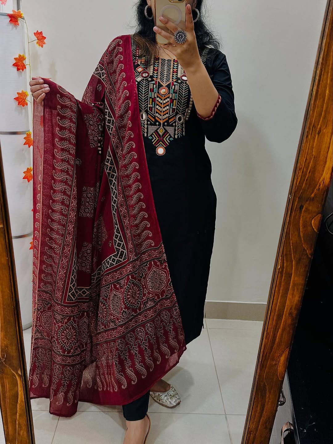 Pure fine Cotton fabric heavy embroidery Kurti with Pant with cotton Dupatta Suit