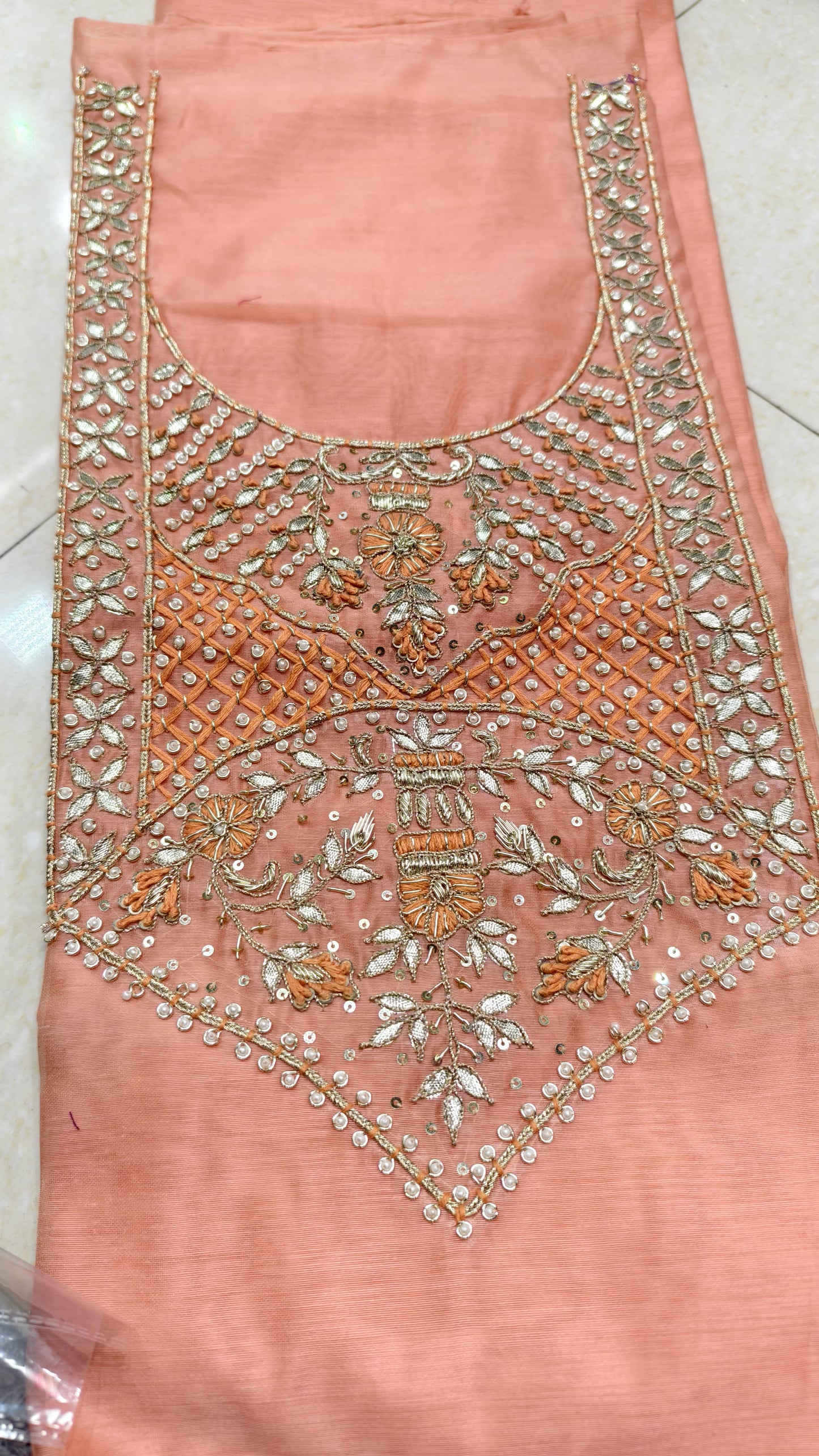 Pure original Chanderi silk hand original zardosi work kurti fabric