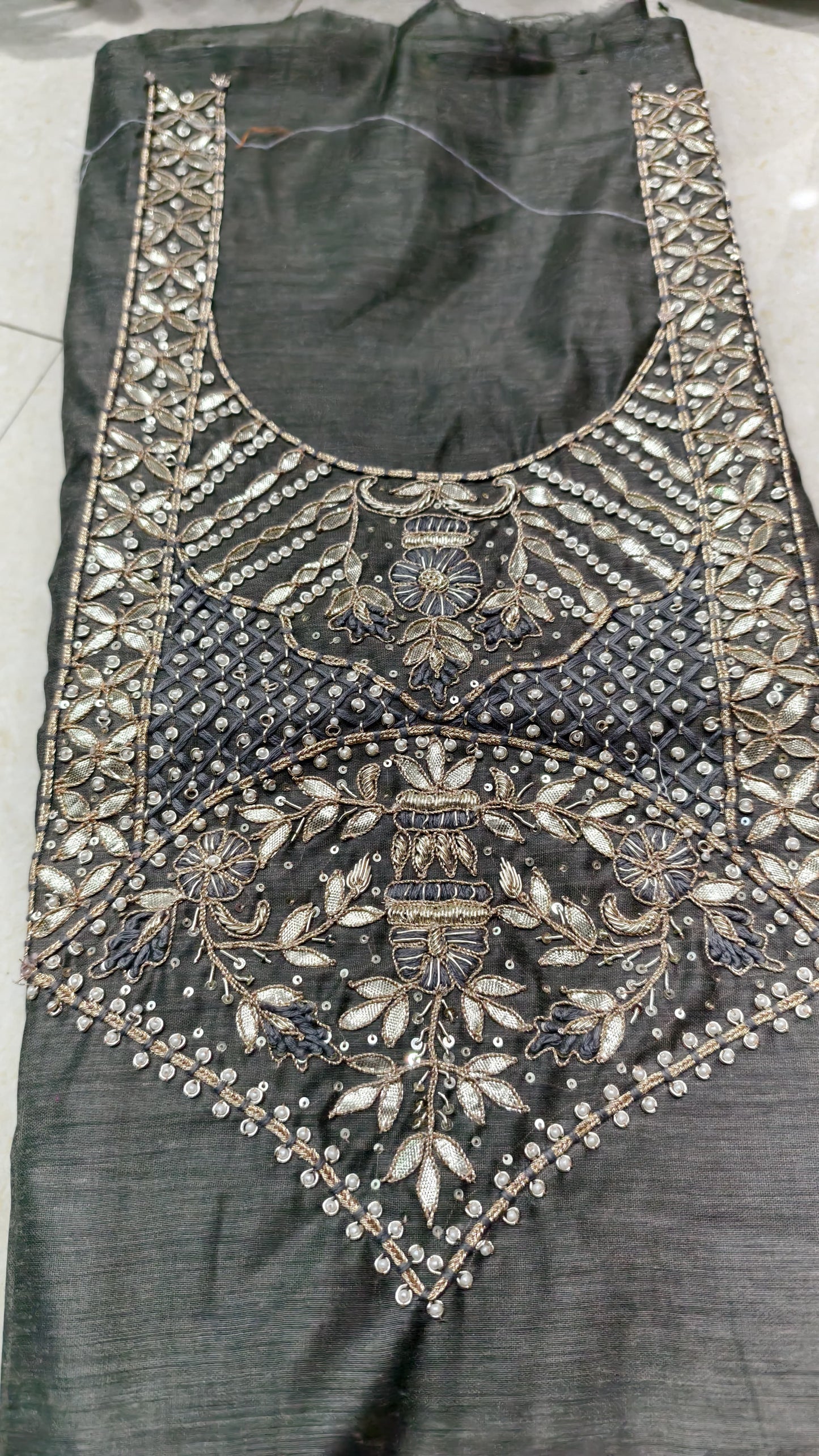 Pure original Chanderi silk hand original zardosi work kurti fabric