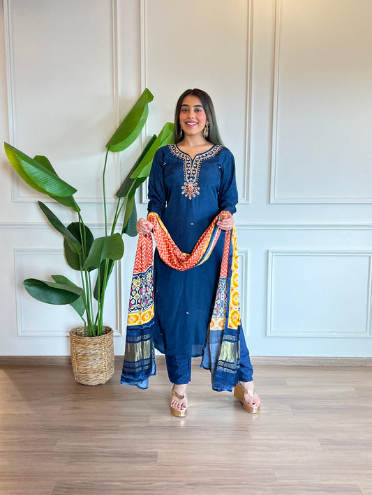 Kurta Pant Dupatta Set In Pure Premium Russian Silk 3 Piece Suit