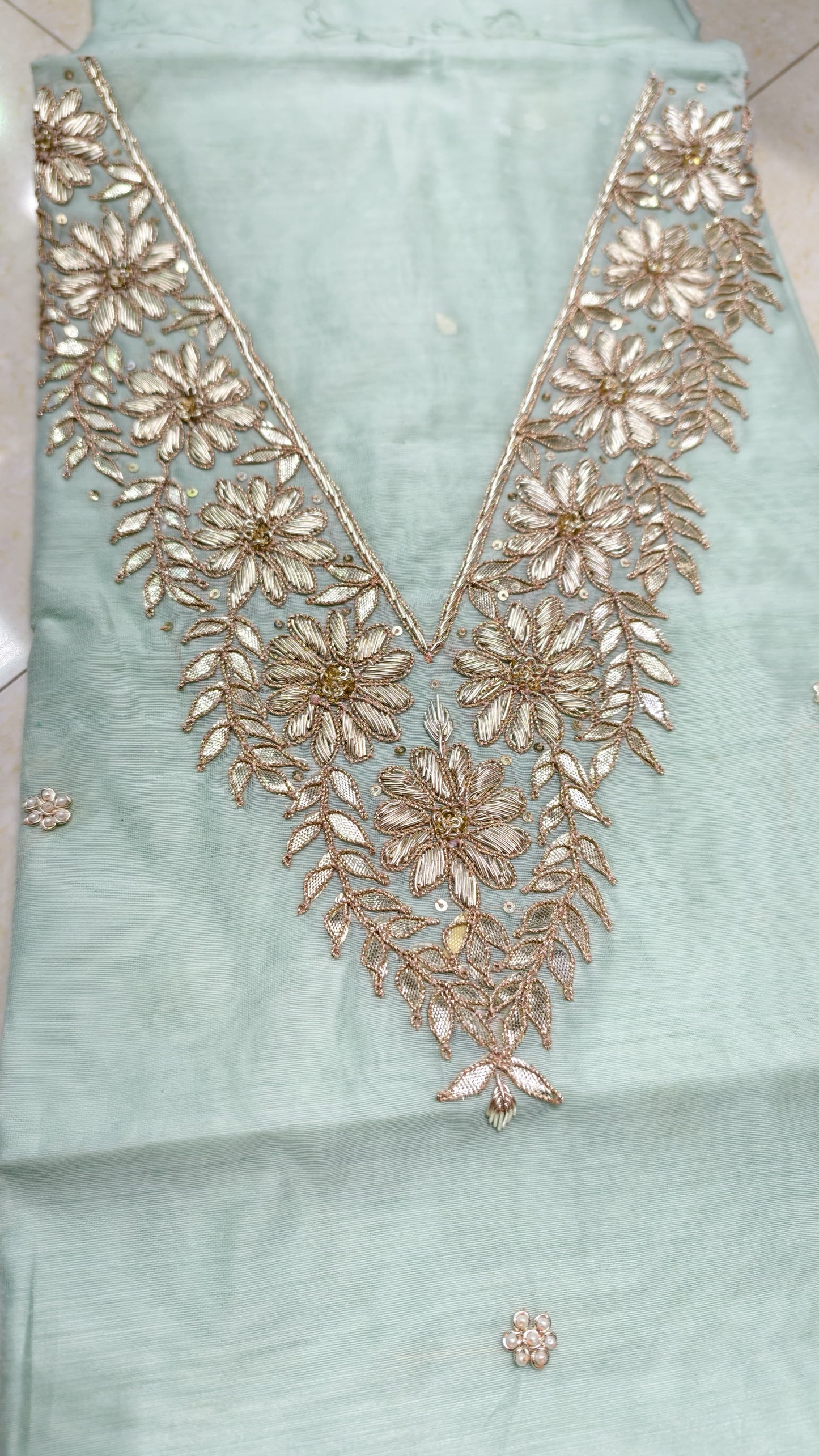 Pure original Chanderi silk hand original zardosi work kurti fabric