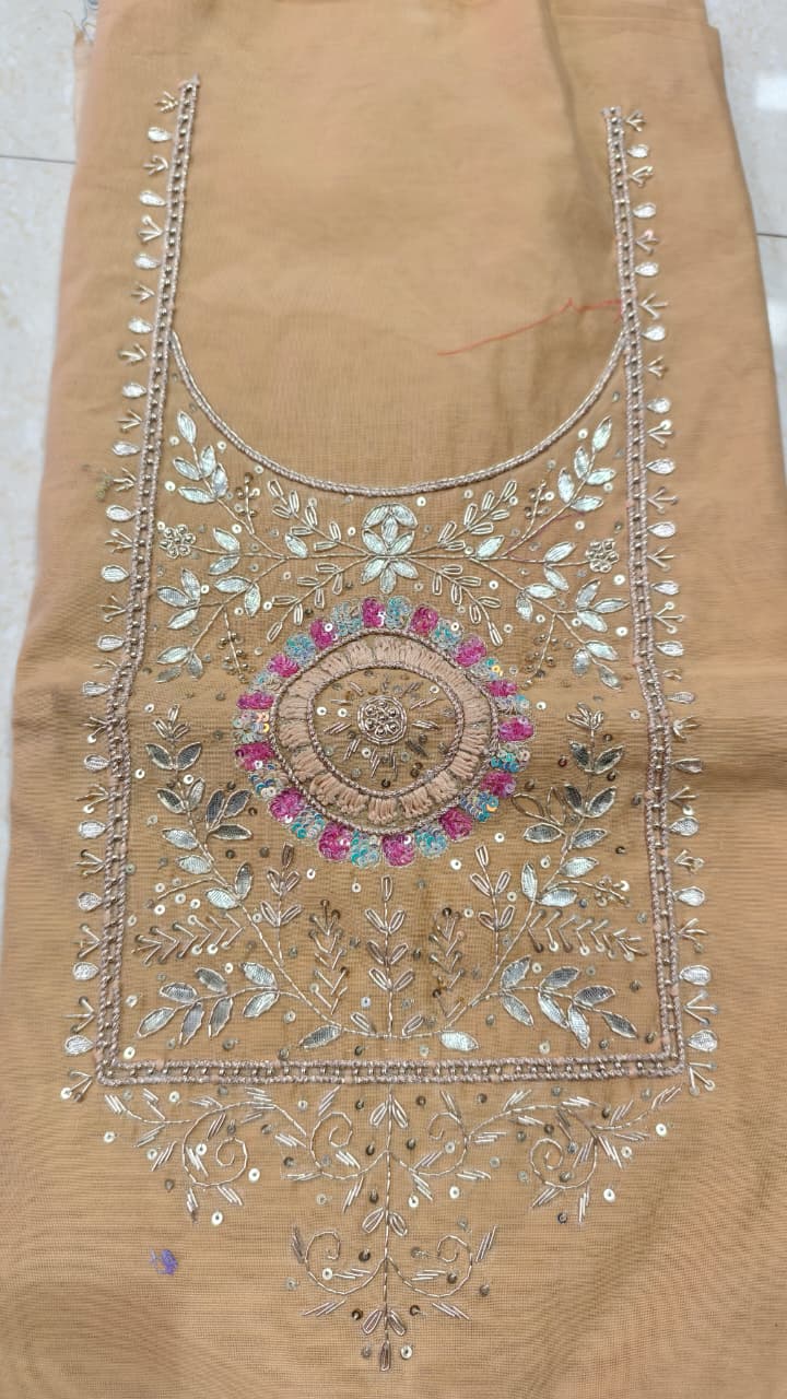 Pure original Chanderi silk hand original zardosi work kurti fabric