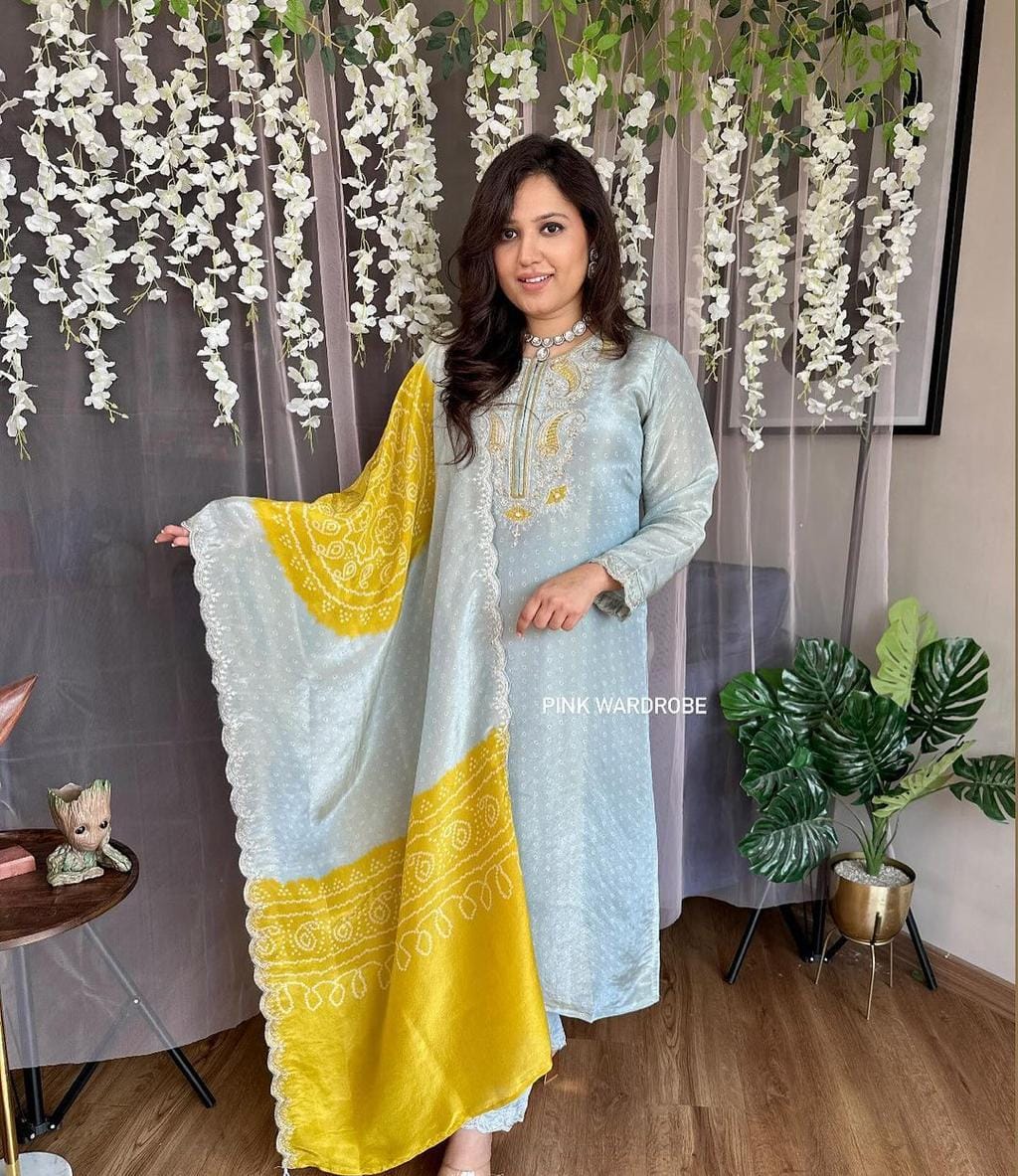 Premium Tissue silk kurti bottom dupatta set