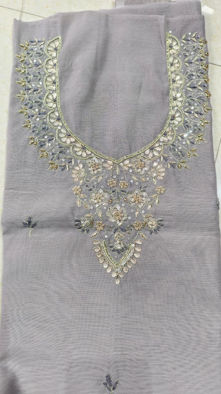 Pure original Chanderi silk hand original zardosi work kurti fabric