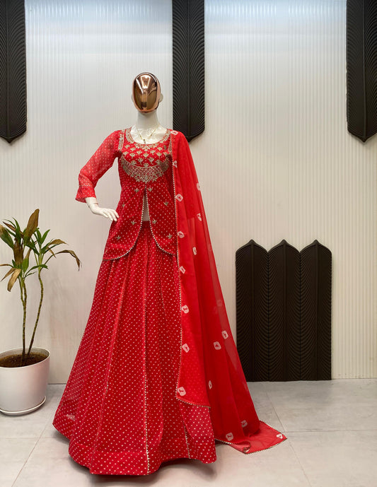 Karwa chauth Special paplum Kurta Skirt With Dupatta In Pure Georgette skirt paplum chunari