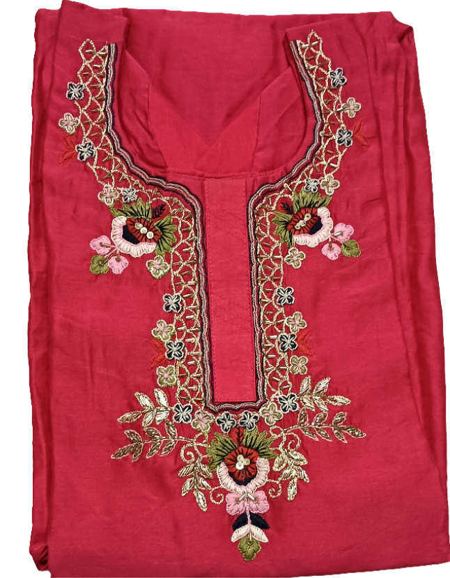Only Kurti Premium cotton silk with Heavy pure Jardoji cutdana Thread Hand work on yolk Hot Rani Pink colour