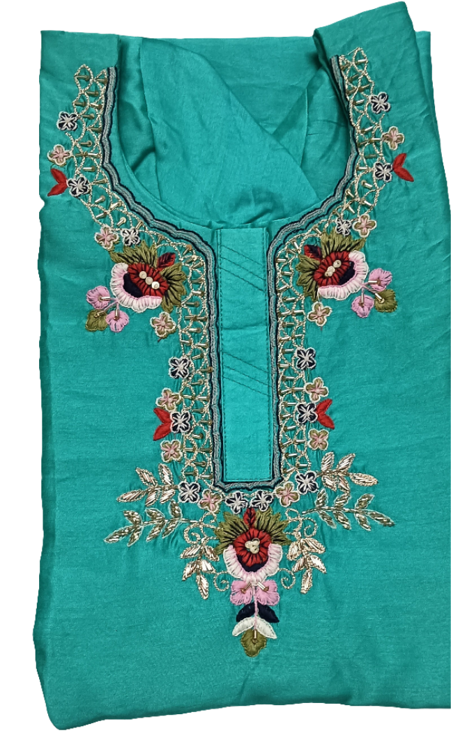 Only Kurti Premium cotton silk with Heavy pure Jardoji cutdana Thread Hand work on yolk pista colour