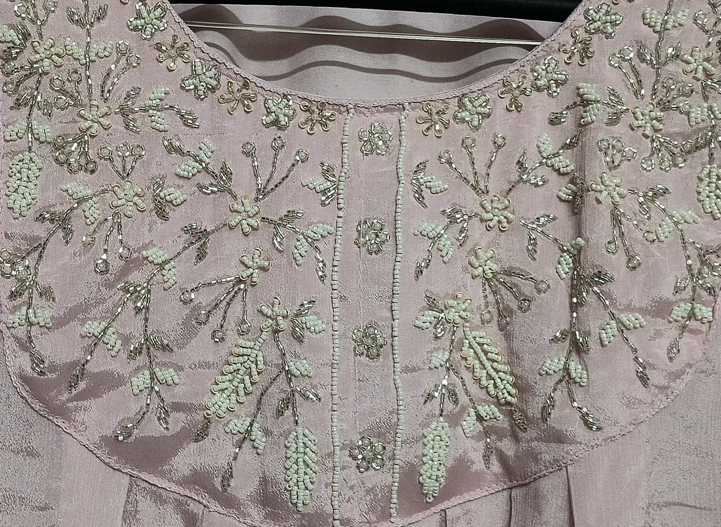 Pure Premium Butter soft Chinon Heavy fully loaded Pearl work on yolk and sleeves of top and Palazo set