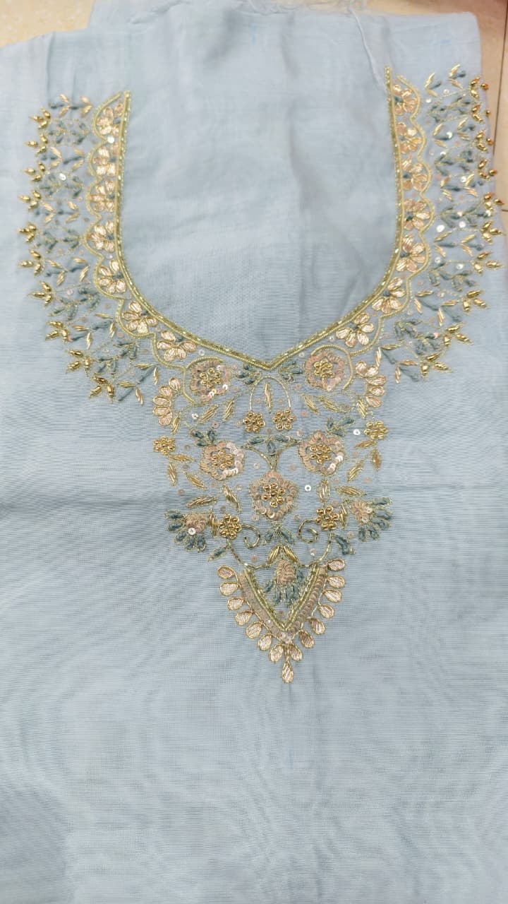 Pure original Chanderi silk hand original zardosi work kurti fabric