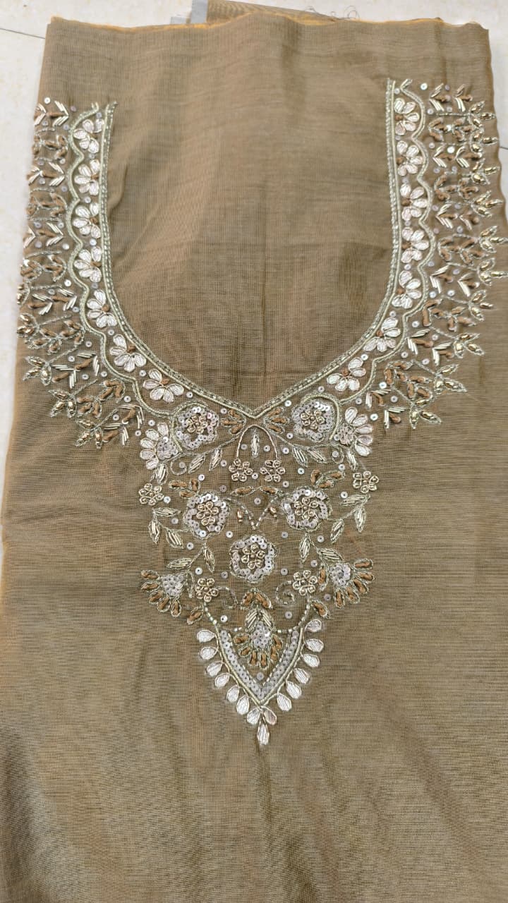 Pure original Chanderi silk hand original zardosi work kurti fabric