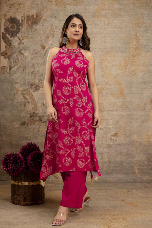 Cotton Bandhej Halter Neck Coordset