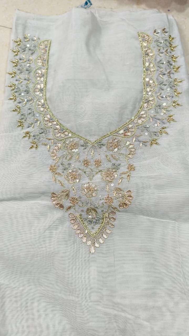 Pure original Chanderi silk hand original zardosi work kurti fabric