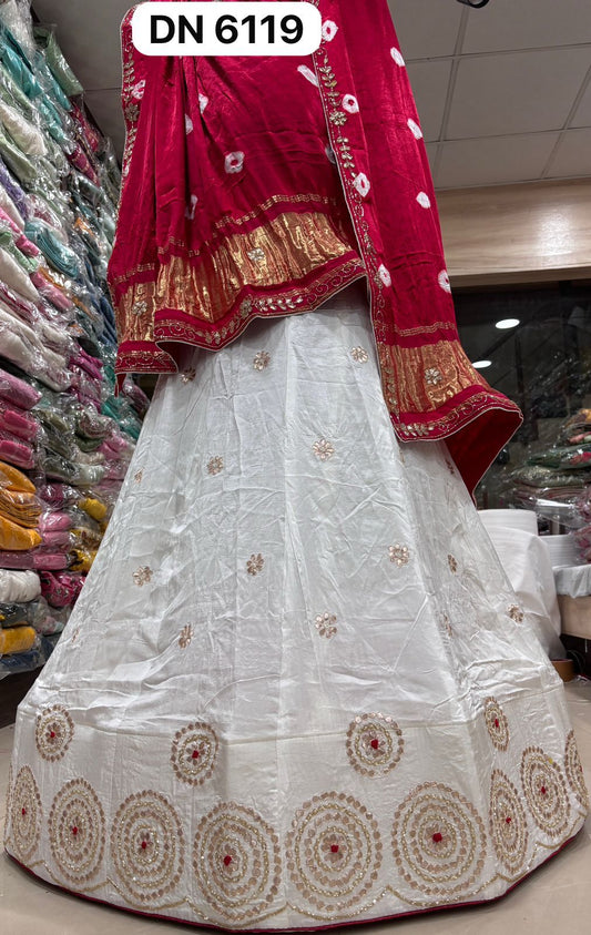 *Pure upada lehnga with heavy gota Patti hand work Pure gajji silk dupatta with gulti Bhandej gota Patti hand border*