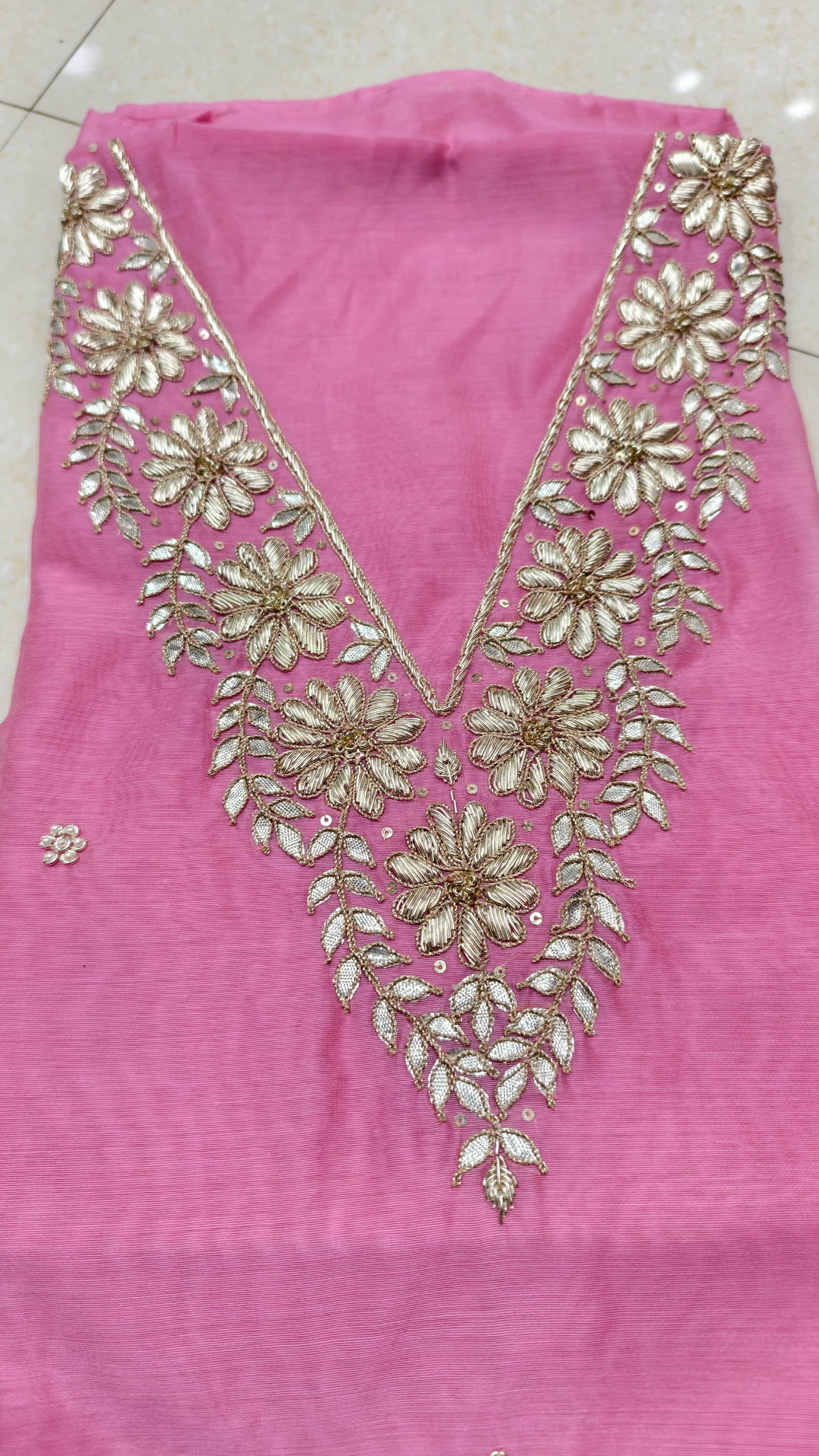 Pure original Chanderi silk hand original zardosi work kurti fabric