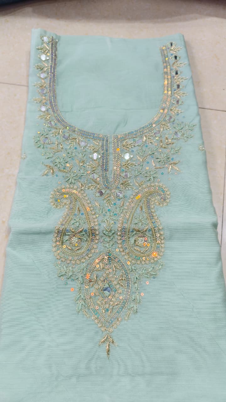 Pure original Chanderi silk hand original zardosi work kurti fabric