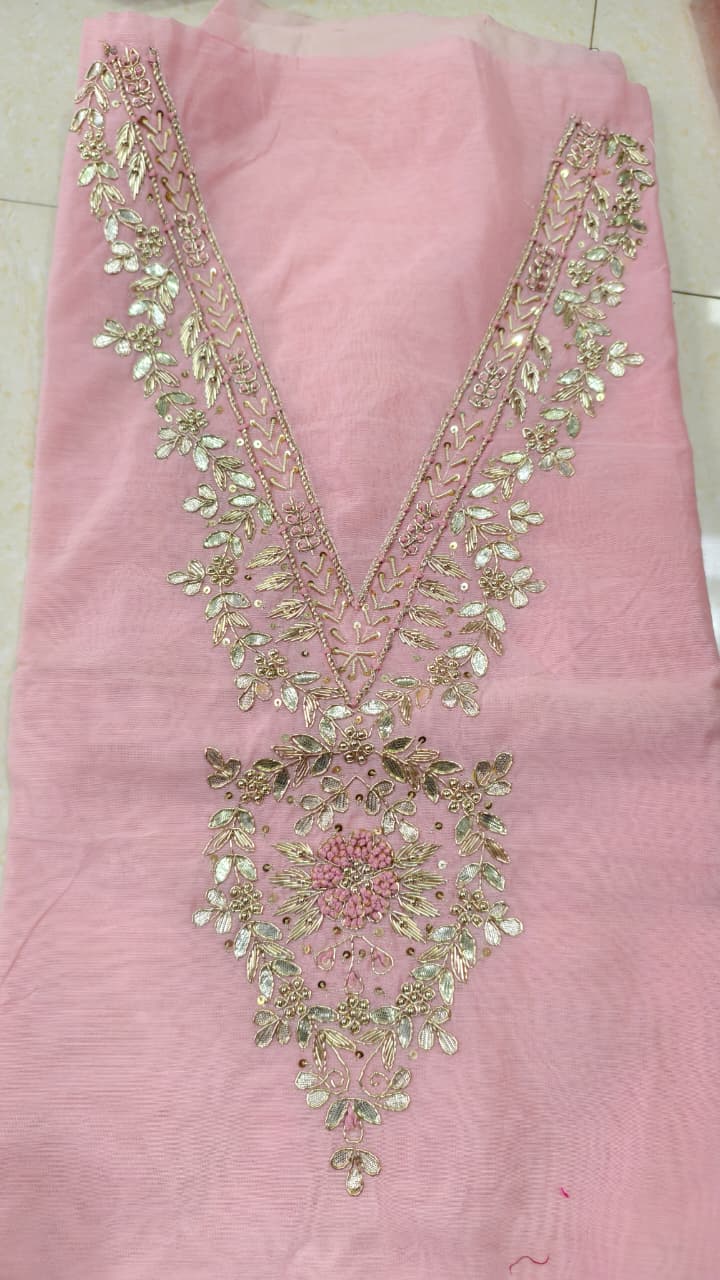 Pure original Chanderi silk hand original zardosi work kurti fabric