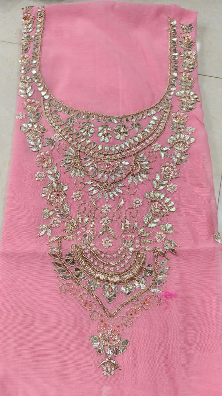 Pure original Chanderi silk hand original zardosi work kurti fabric