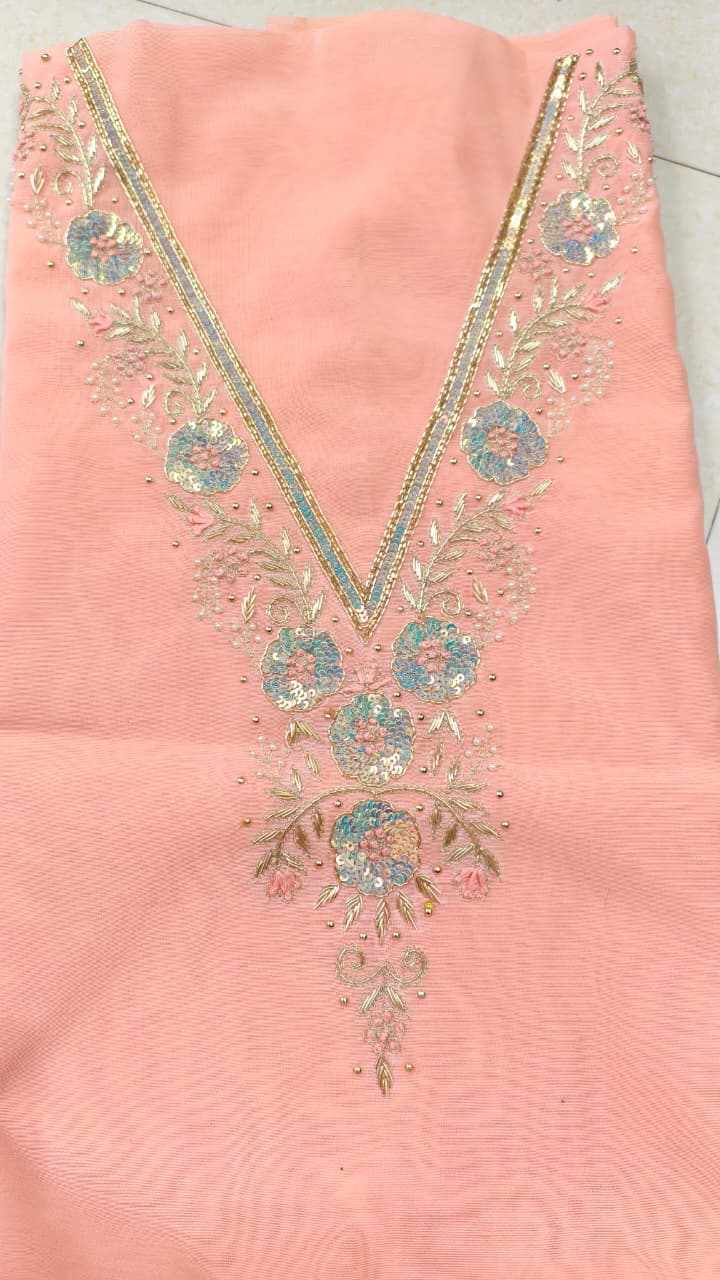 Pure original Chanderi silk hand original zardosi work kurti fabric