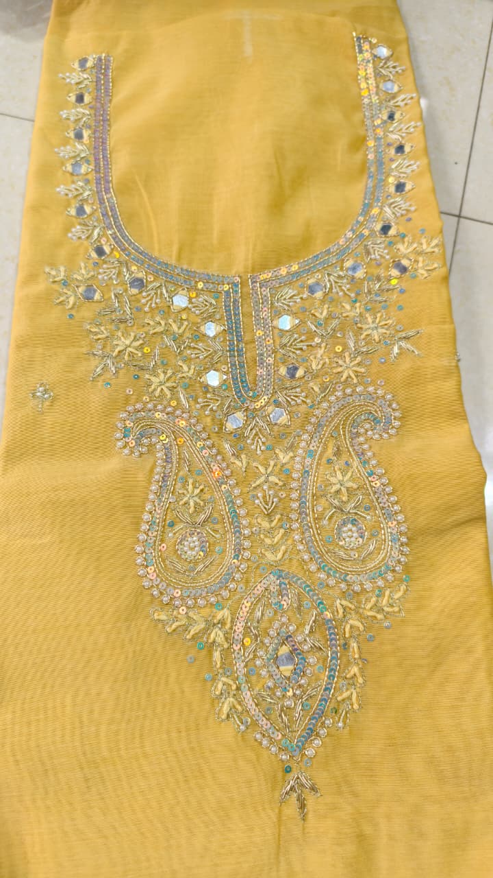 Pure original Chanderi silk hand original zardosi work kurti fabric