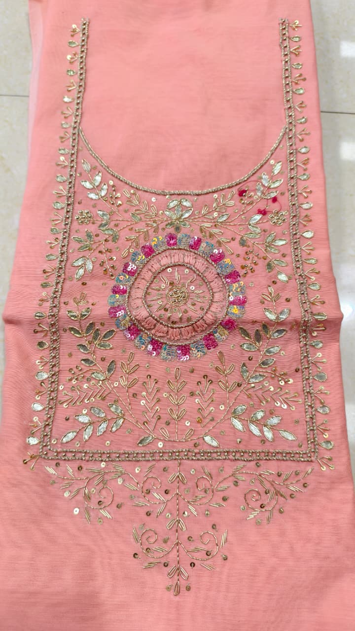 Pure original Chanderi silk hand original zardosi work kurti fabric